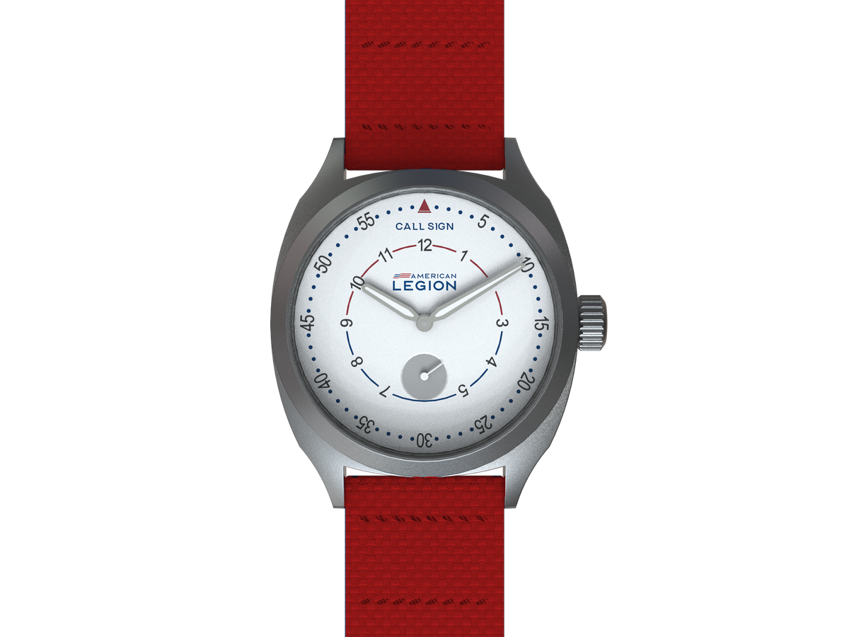 Waypoint white dial pilot watch with red strap
