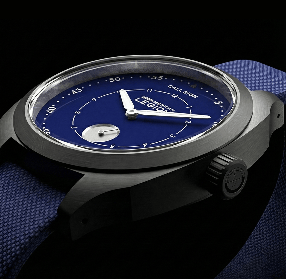 Waypoint aviation watch blue dial dual-ring pilot layout close-up