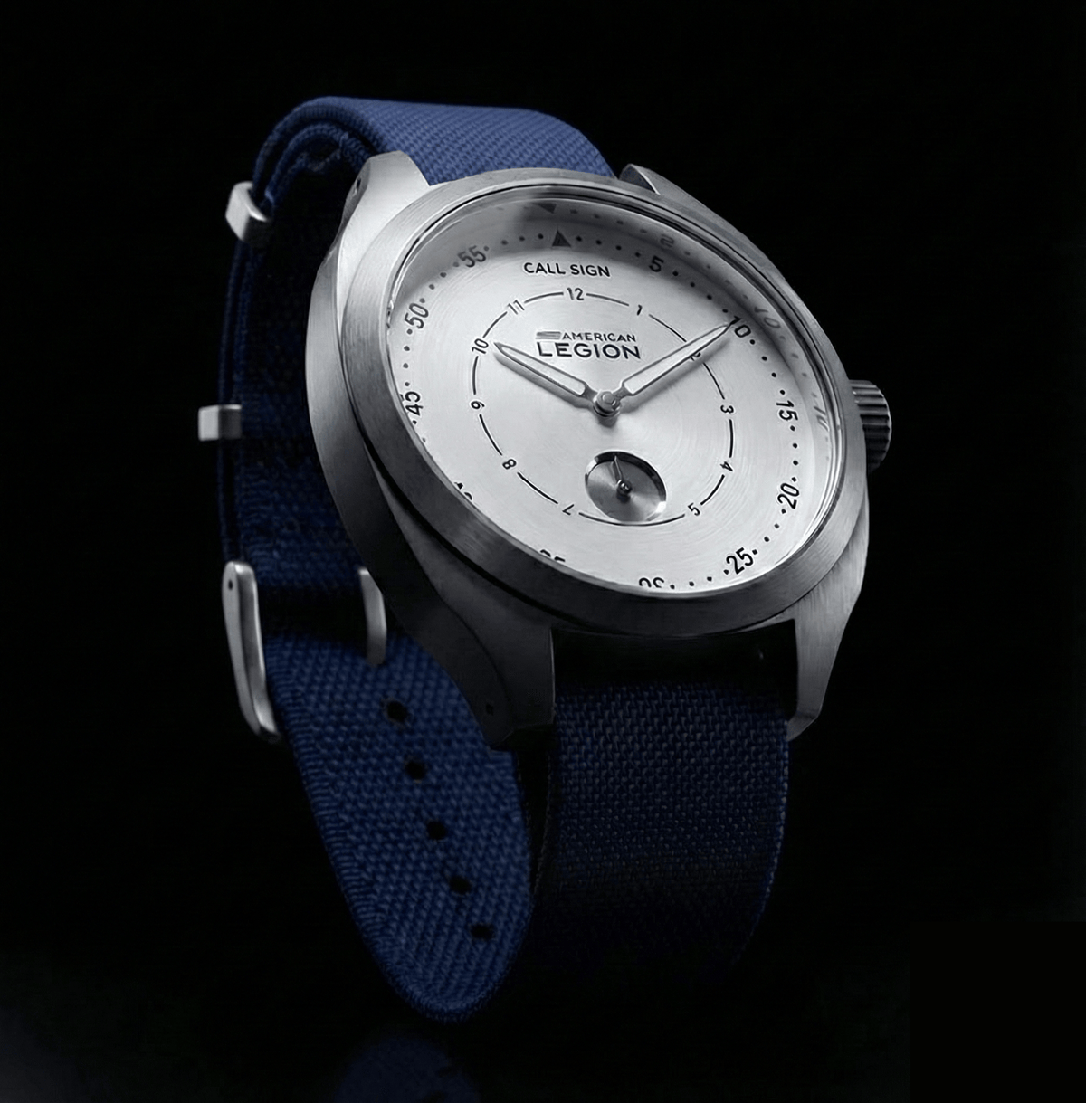Waypoint aviation watch white dial dual-ring pilot layout close-up