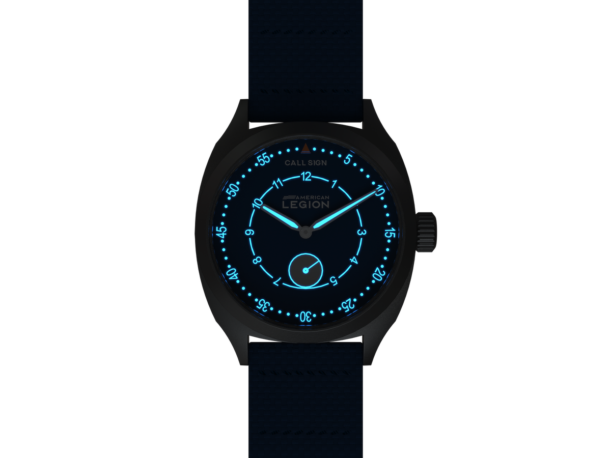 Waypoint blue dial pilot watch on wrist