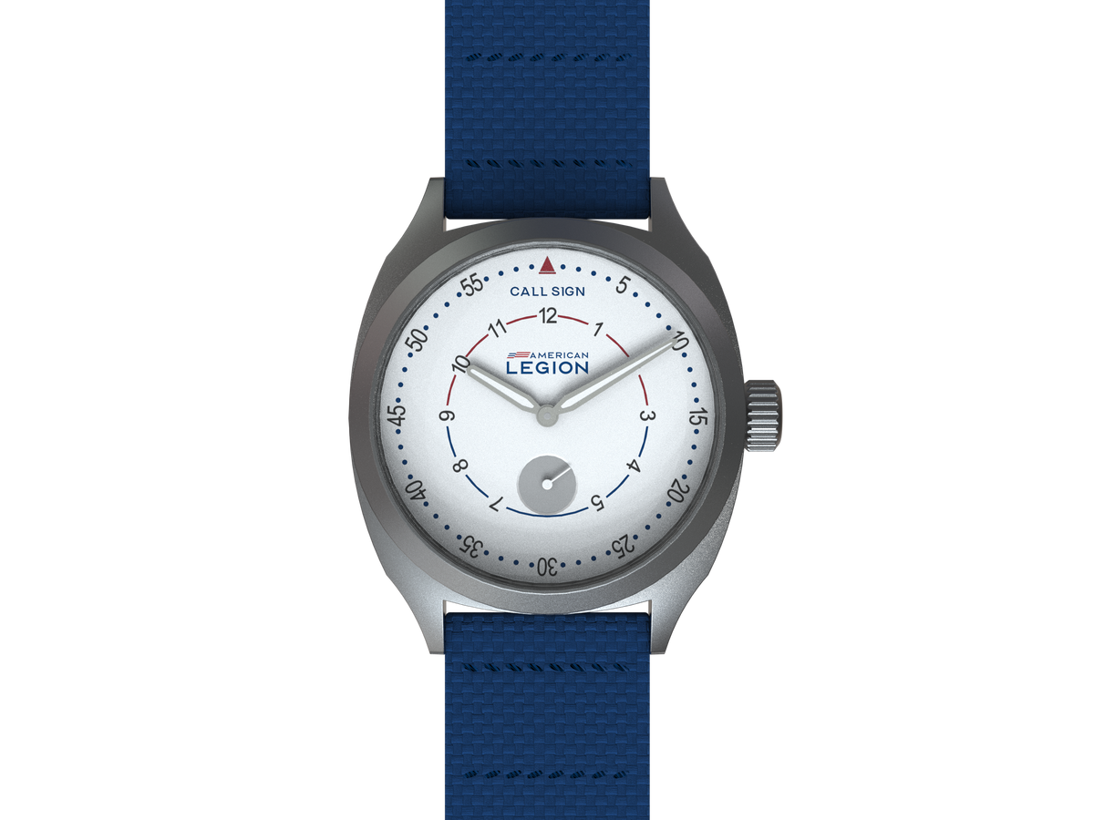 Waypoint white dial pilot watch with blue strap