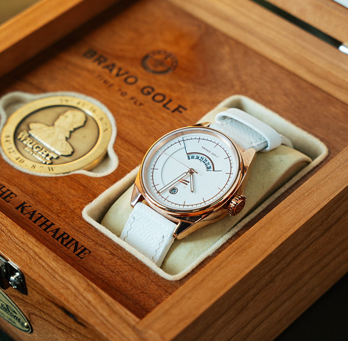 The Katharine watch and numbered medallion in its Gerstner box.