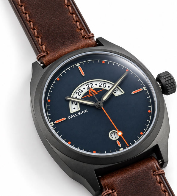 The Discovery 38 Classic at an angle, showing the gunmetal case and crown.