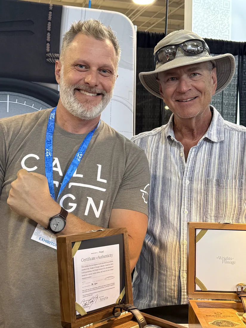 Beau Garrett with Stephen Wright, who endorsed the Call Sign Wright Brothers series