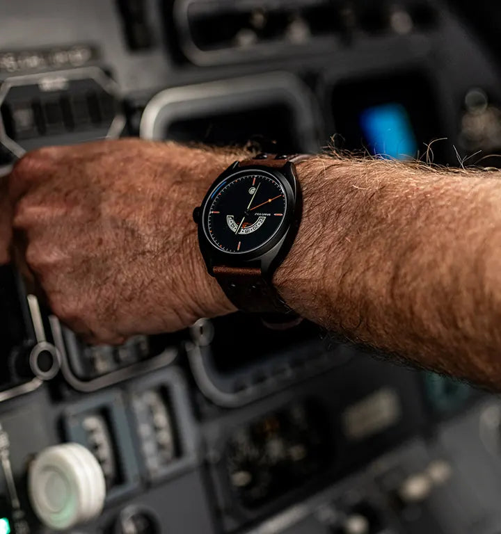 Alex B. wearing his Discovery in the cockpit