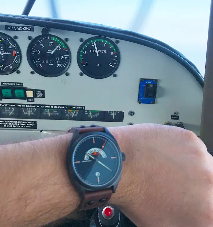 Jacob A. Discovery watch inside a cockpit